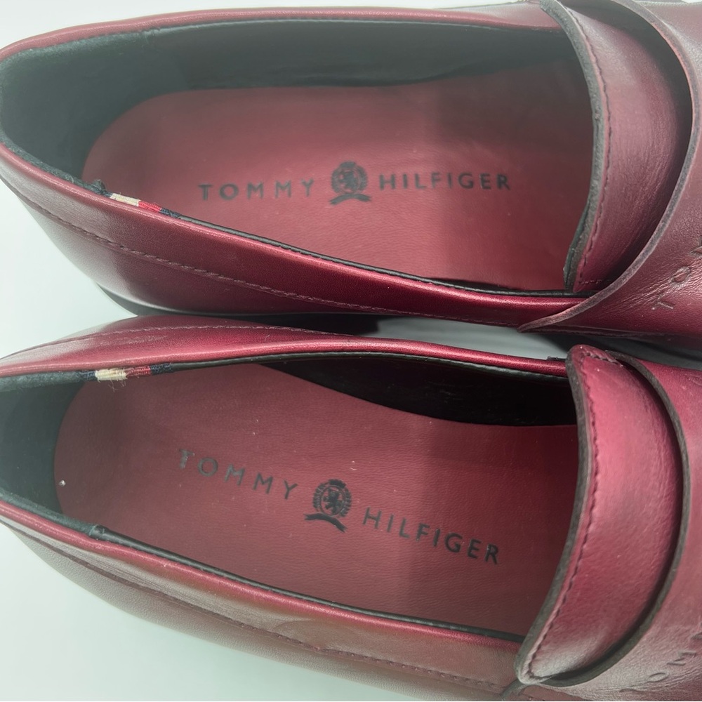 Tommy Hilfiger Unisex Burgundy Lab Leather Slip-On Lug Sole Casual Loafers SZ 10 - Picture 10 of 16
